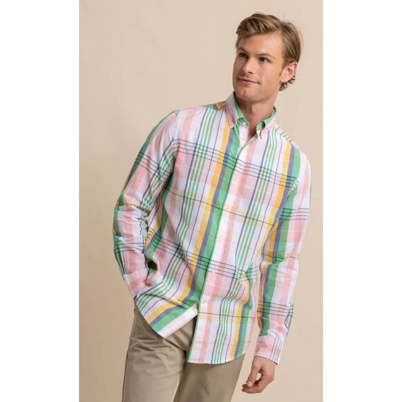 Southern Tide Plaid Madras Performance Button Down Shirt Coastal Passage Mens XL - Picture 8 of 9